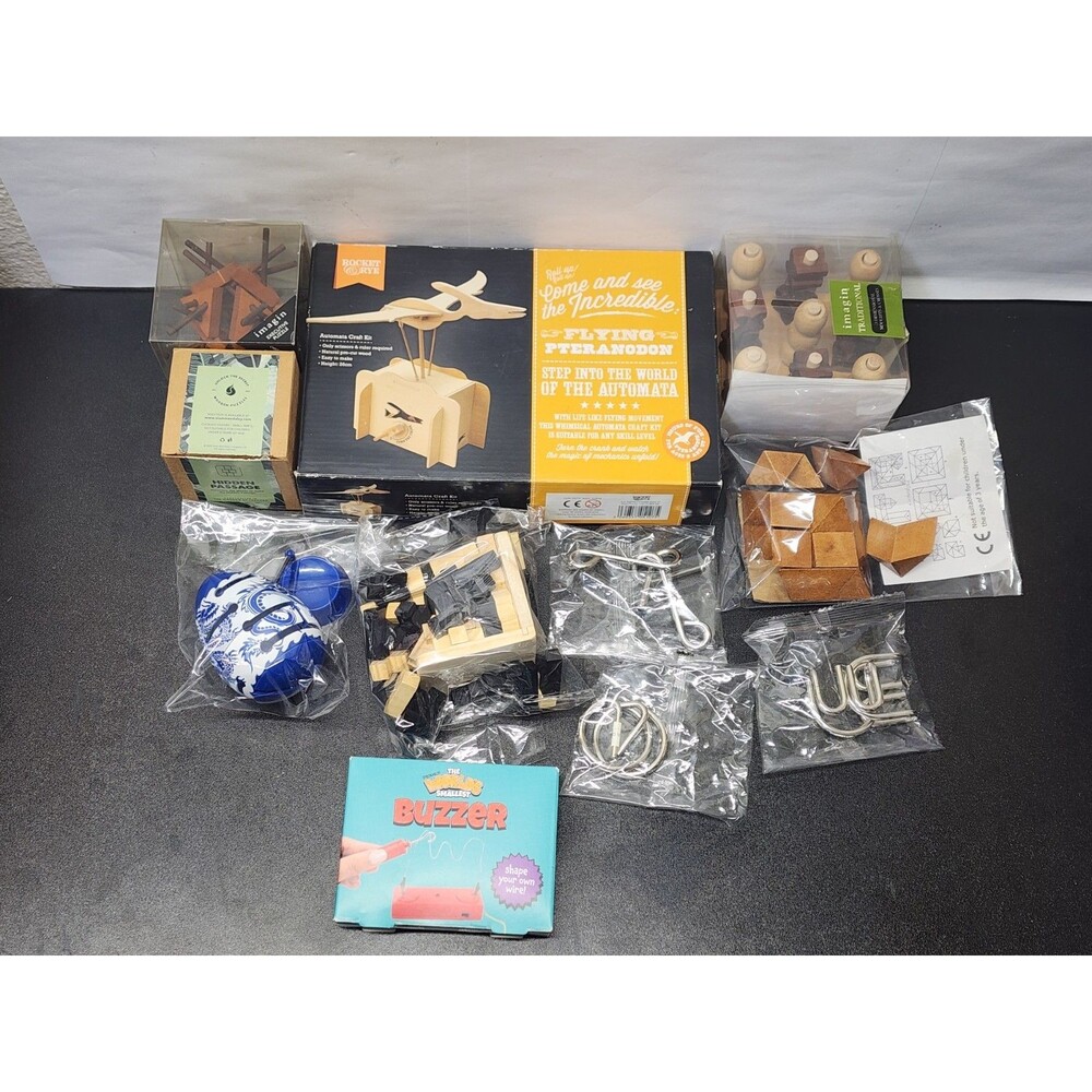 Vintage & Mechanical Puzzle Game Lot – Pteranodon Automata Craft Kit, 3D Noughts